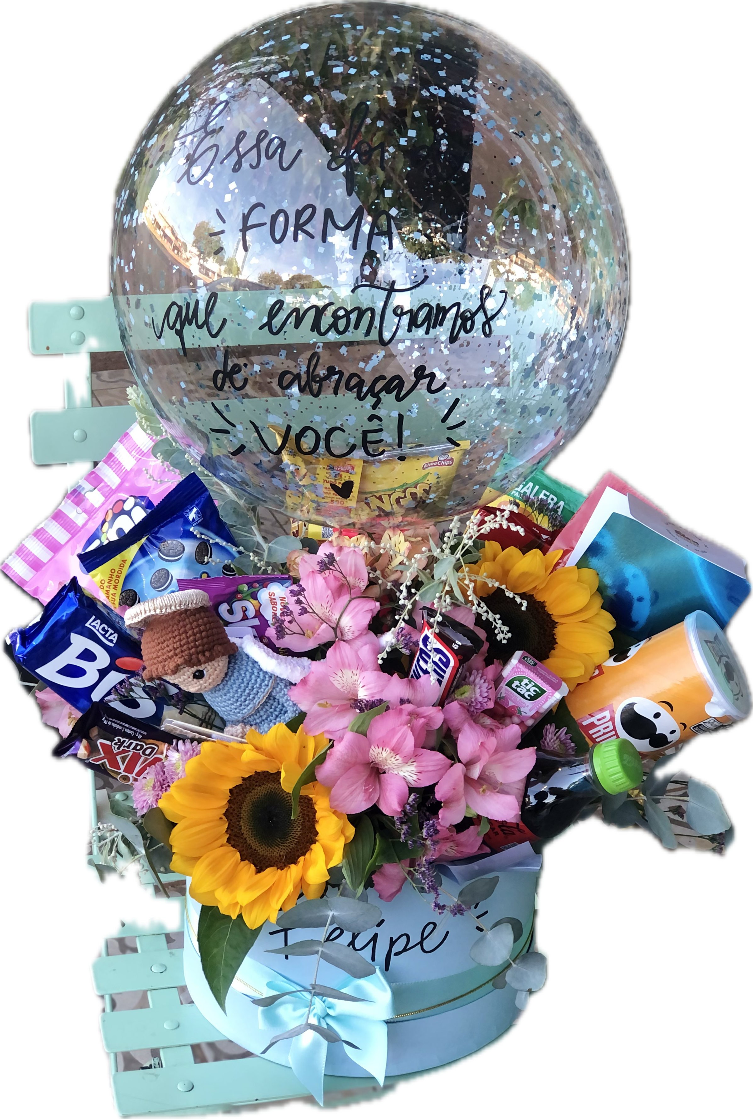 Box de flores com guloseimas azul bb