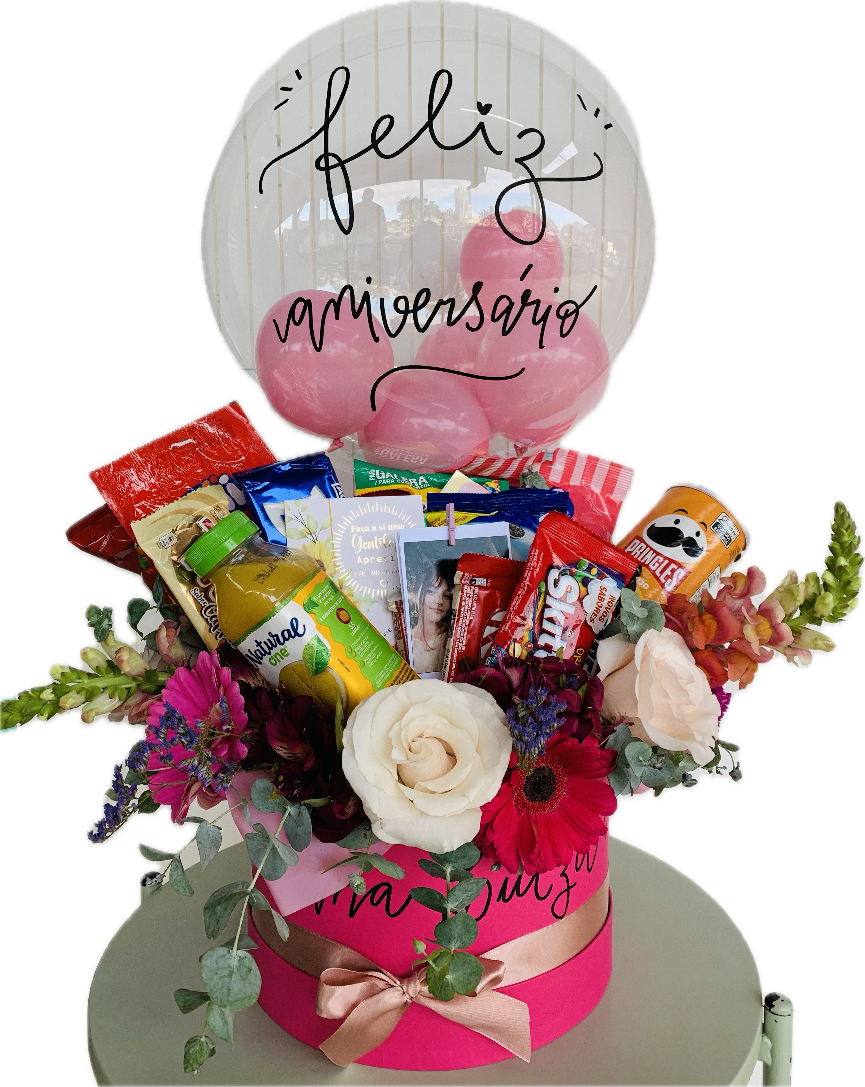 Box de flores com guloseimas pink